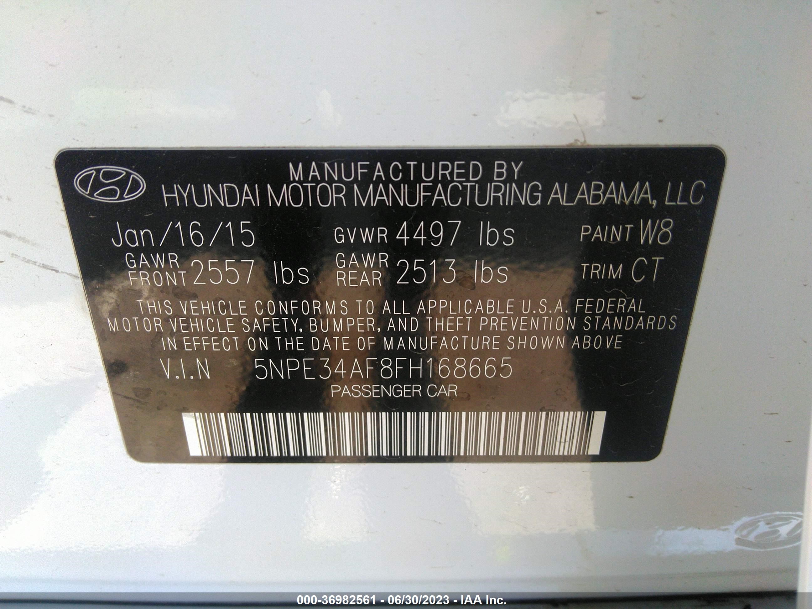 Photo 8 VIN: 5NPE34AF8FH168665 - HYUNDAI SONATA 