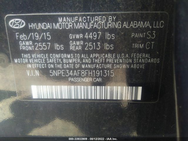 Photo 8 VIN: 5NPE34AF8FH191315 - HYUNDAI SONATA 