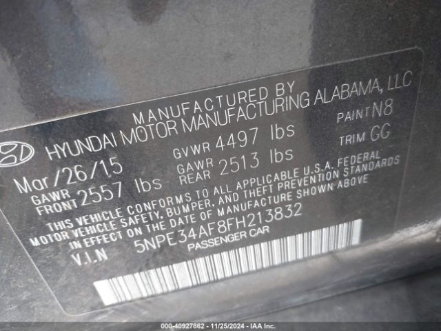 Photo 8 VIN: 5NPE34AF8FH213832 - HYUNDAI SONATA 