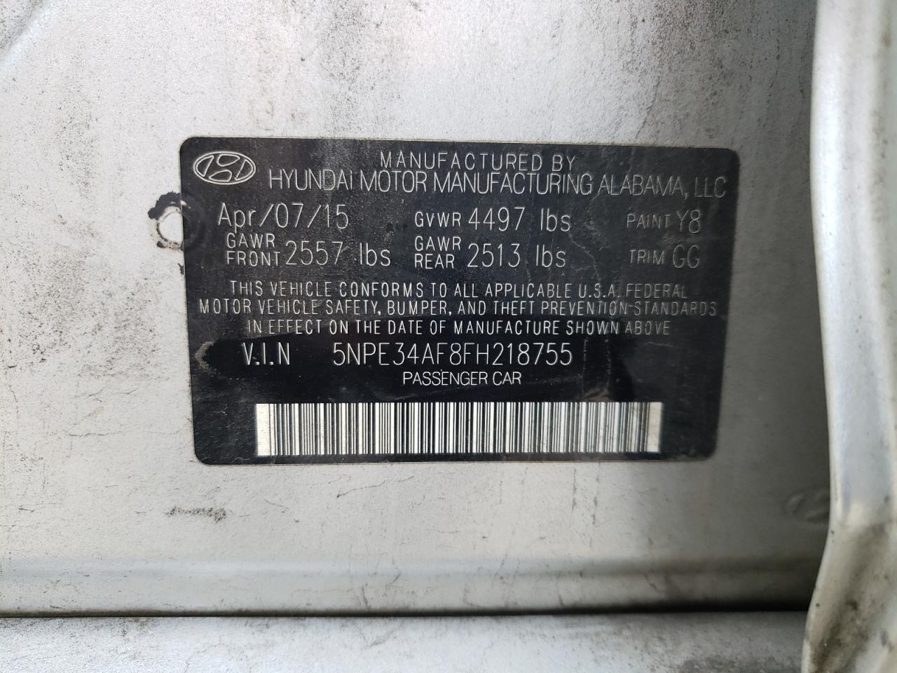 Photo 11 VIN: 5NPE34AF8FH218755 - HYUNDAI SONATA 