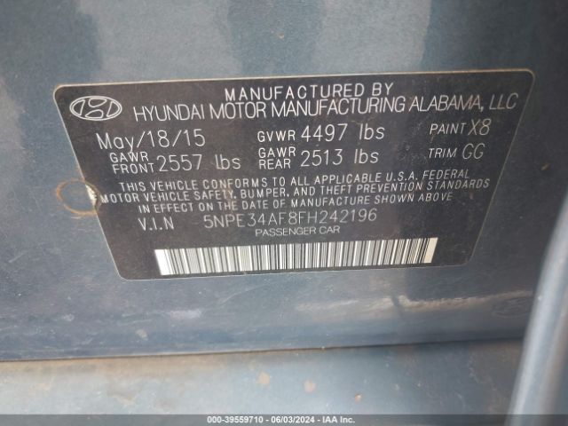 Photo 8 VIN: 5NPE34AF8FH242196 - HYUNDAI SONATA 