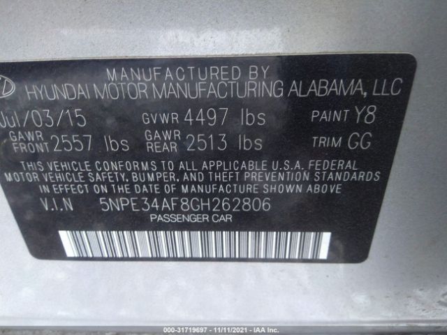 Photo 8 VIN: 5NPE34AF8GH262806 - HYUNDAI SONATA 