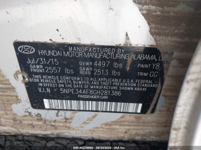 Photo 8 VIN: 5NPE34AF8GH281386 - HYUNDAI SONATA 