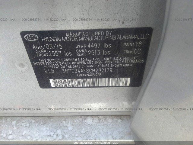 Photo 8 VIN: 5NPE34AF8GH282179 - HYUNDAI SONATA 