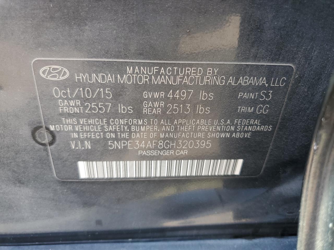 Photo 11 VIN: 5NPE34AF8GH320395 - HYUNDAI SONATA 