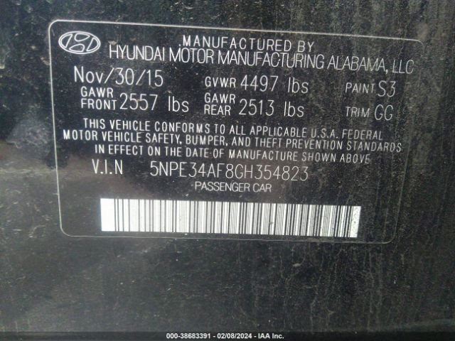 Photo 8 VIN: 5NPE34AF8GH354823 - HYUNDAI SONATA 