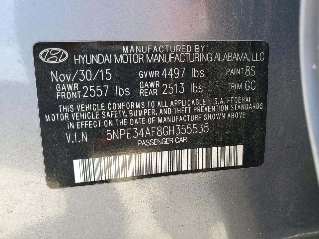 Photo 11 VIN: 5NPE34AF8GH355535 - HYUNDAI SONATA 