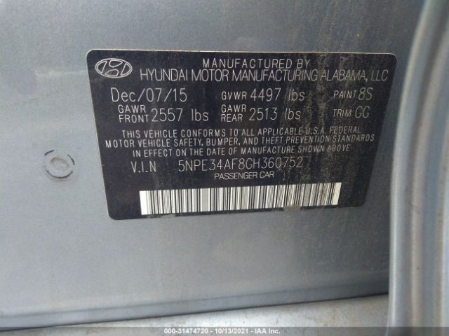 Photo 8 VIN: 5NPE34AF8GH360752 - HYUNDAI SONATA 