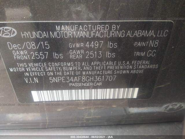 Photo 8 VIN: 5NPE34AF8GH361707 - HYUNDAI SONATA 