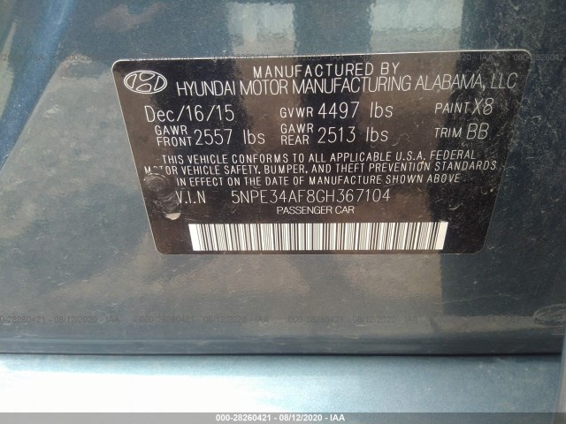 Photo 8 VIN: 5NPE34AF8GH367104 - HYUNDAI SONATA 