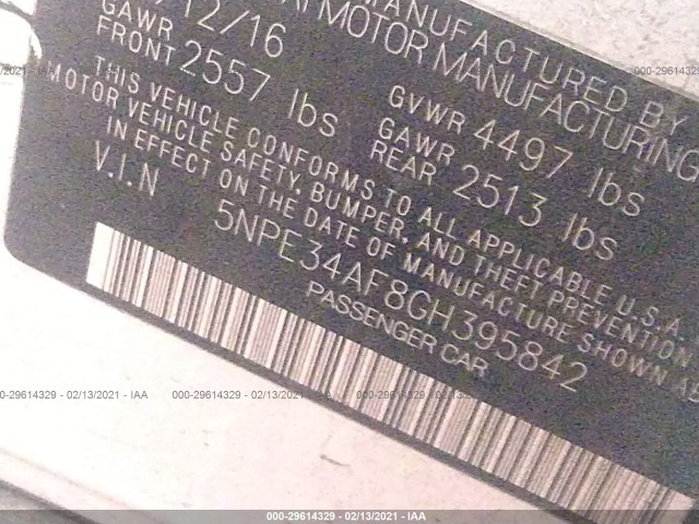 Photo 8 VIN: 5NPE34AF8GH395842 - HYUNDAI SONATA 