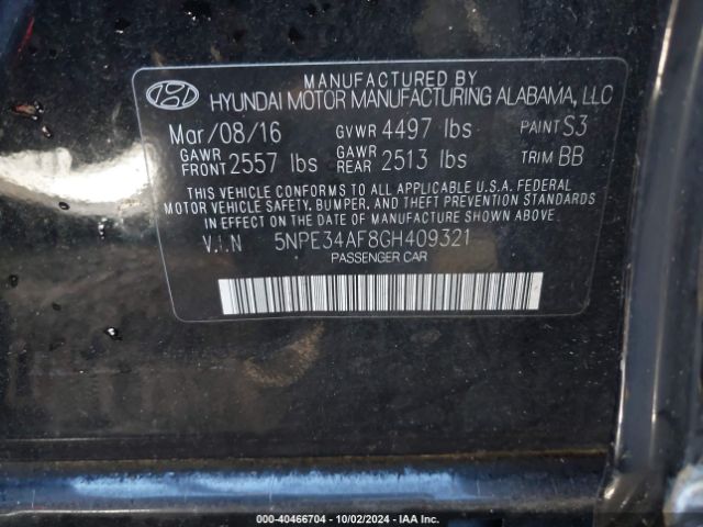 Photo 8 VIN: 5NPE34AF8GH409321 - HYUNDAI SONATA 