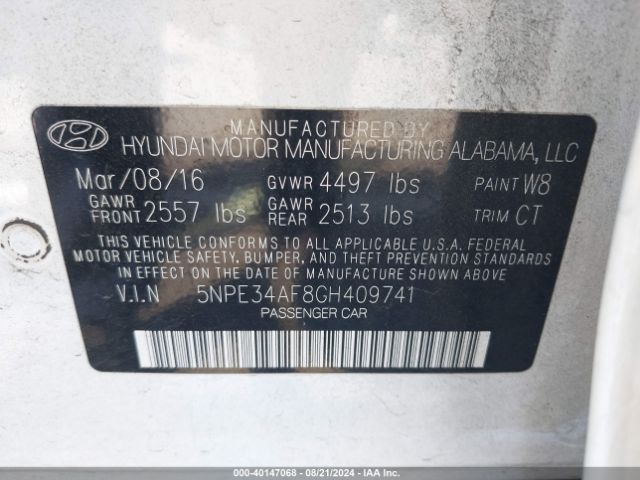 Photo 8 VIN: 5NPE34AF8GH409741 - HYUNDAI SONATA 