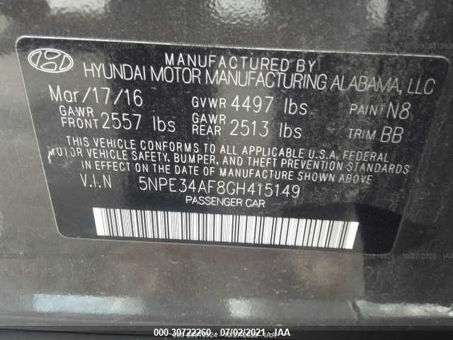 Photo 8 VIN: 5NPE34AF8GH415149 - HYUNDAI SONATA 