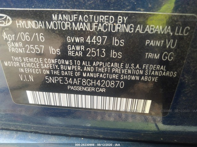 Photo 8 VIN: 5NPE34AF8GH420870 - HYUNDAI SONATA 