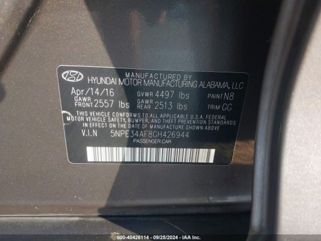 Photo 8 VIN: 5NPE34AF8GH426944 - HYUNDAI SONATA 