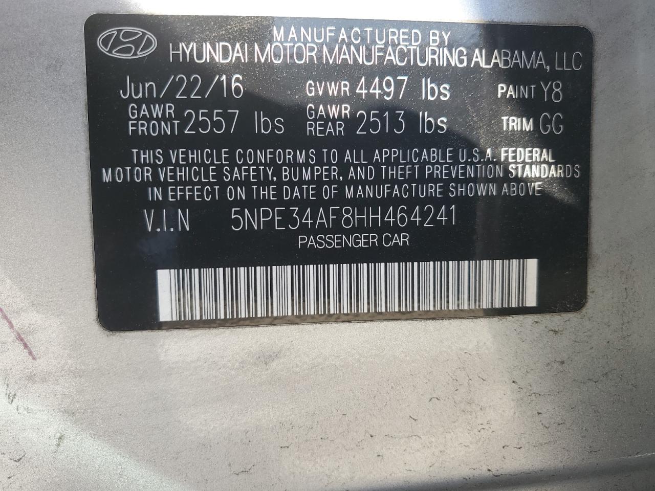 Photo 11 VIN: 5NPE34AF8HH464241 - HYUNDAI SONATA 