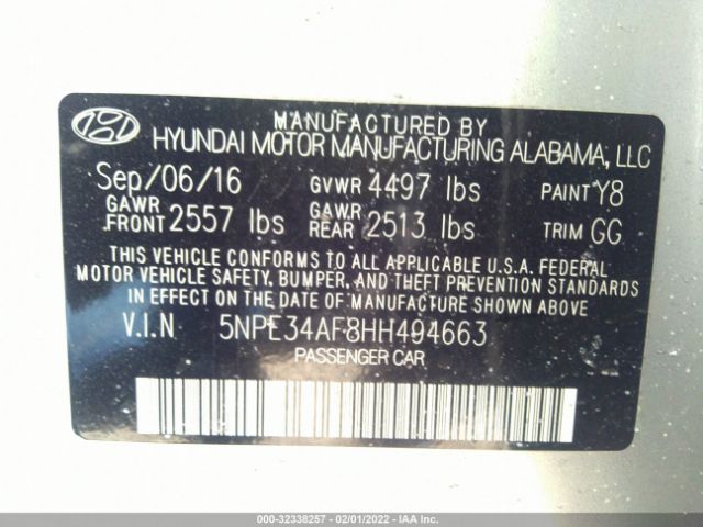 Photo 8 VIN: 5NPE34AF8HH494663 - HYUNDAI SONATA 