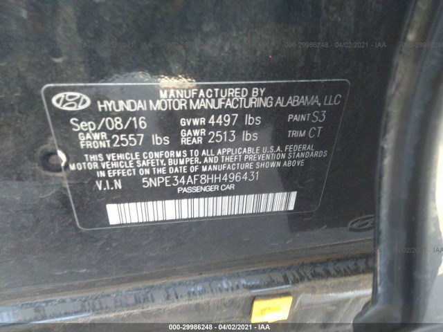 Photo 8 VIN: 5NPE34AF8HH496431 - HYUNDAI SONATA SPO 