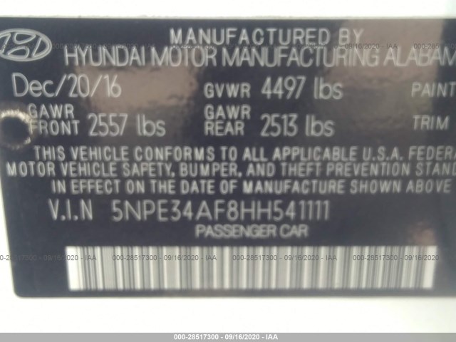 Photo 8 VIN: 5NPE34AF8HH541111 - HYUNDAI SONATA 