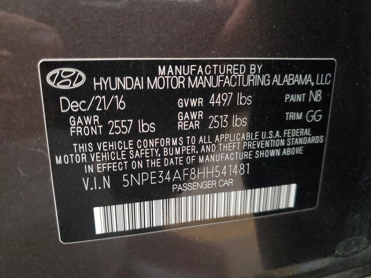 Photo 11 VIN: 5NPE34AF8HH541481 - HYUNDAI SONATA 