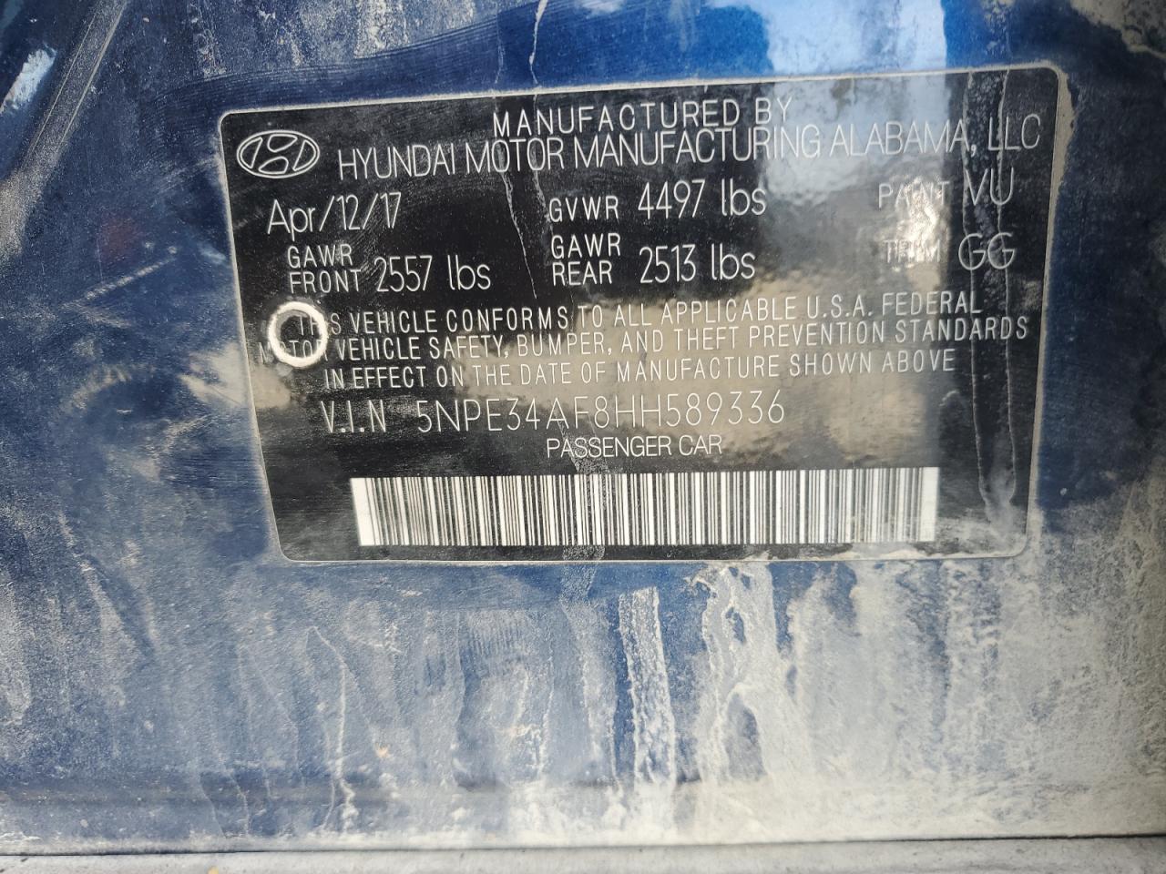 Photo 11 VIN: 5NPE34AF8HH589336 - HYUNDAI SONATA 