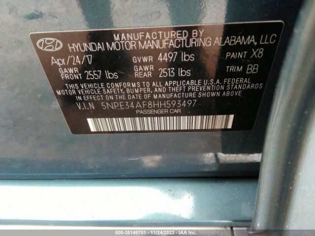 Photo 8 VIN: 5NPE34AF8HH593497 - HYUNDAI SONATA 