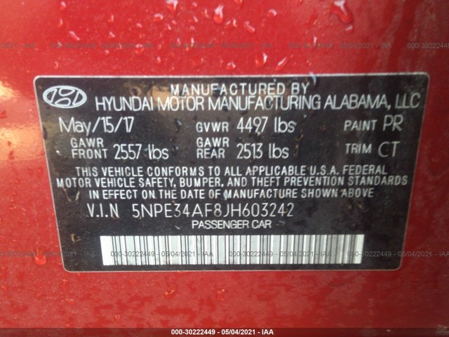 Photo 8 VIN: 5NPE34AF8JH603242 - HYUNDAI SONATA 