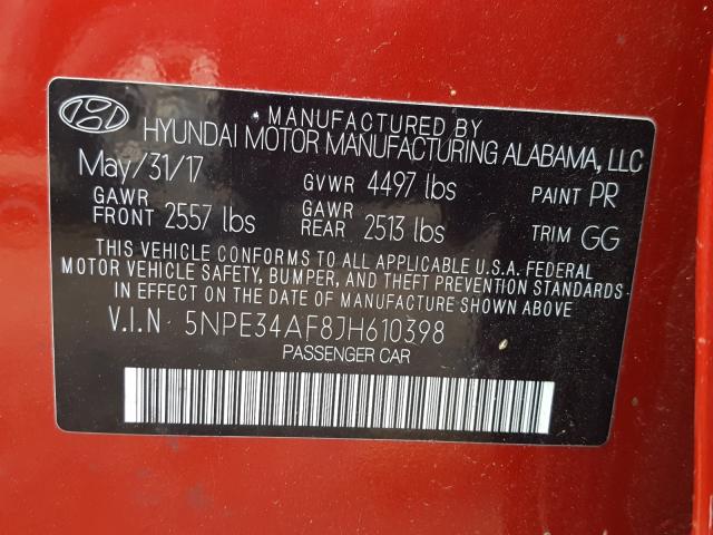 Photo 9 VIN: 5NPE34AF8JH610398 - HYUNDAI SONATA 