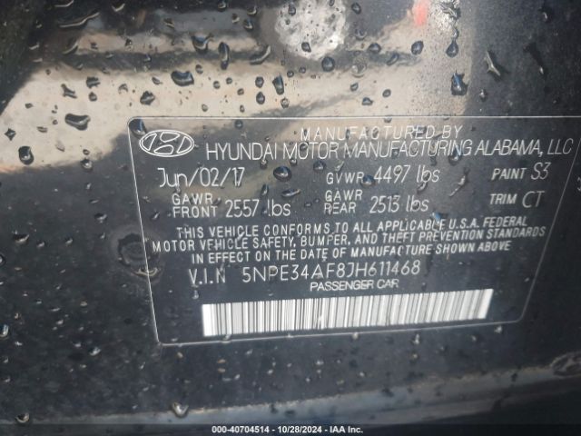 Photo 8 VIN: 5NPE34AF8JH611468 - HYUNDAI SONATA 