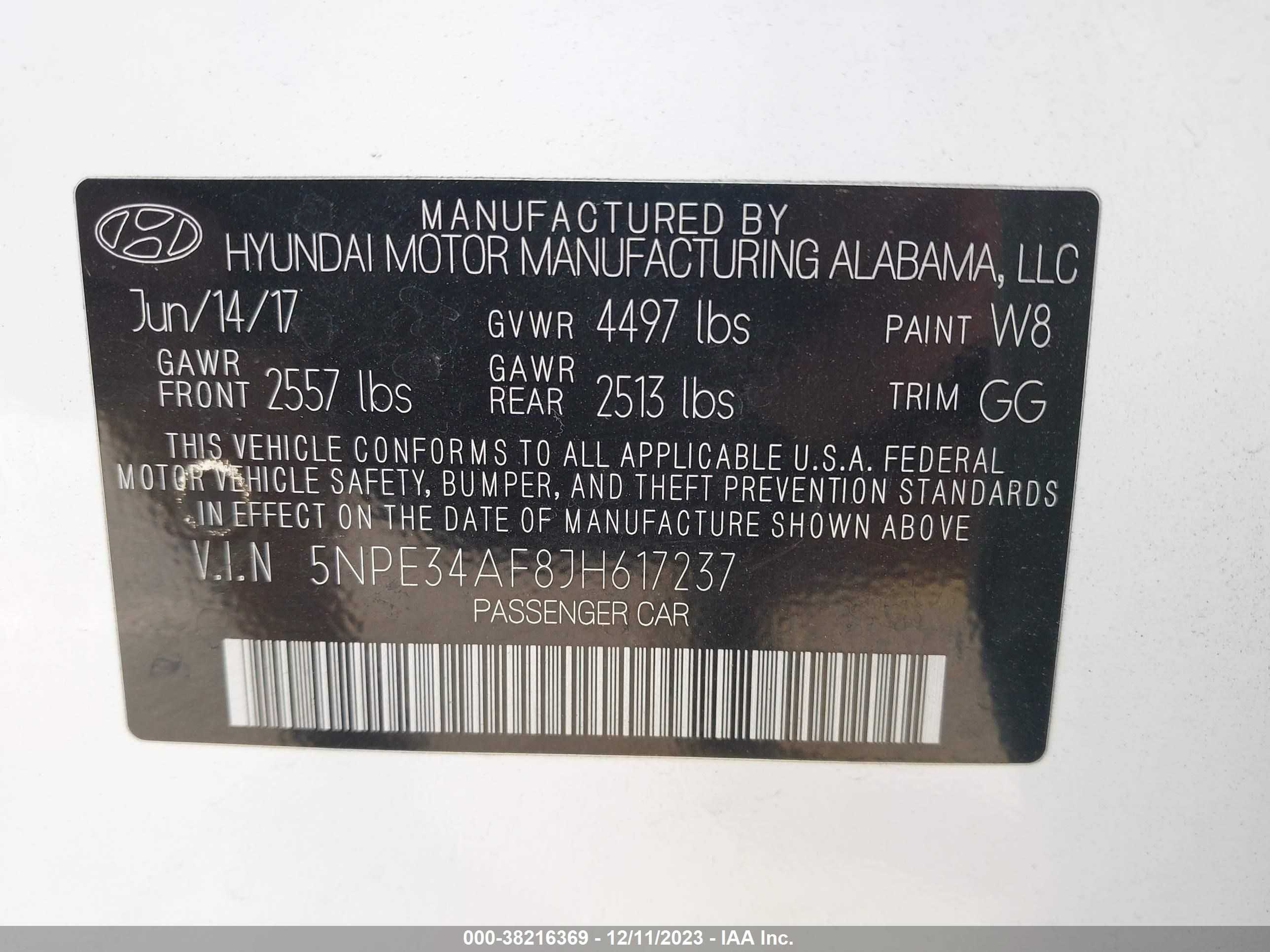 Photo 8 VIN: 5NPE34AF8JH617237 - HYUNDAI SONATA 