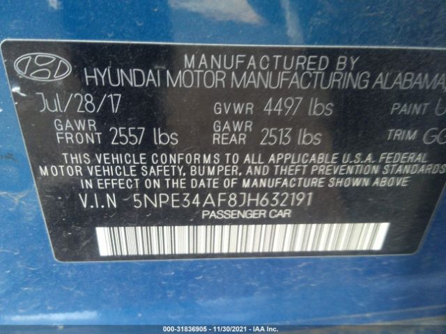 Photo 8 VIN: 5NPE34AF8JH632191 - HYUNDAI SONATA 