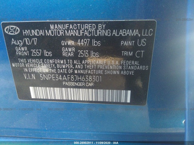 Photo 8 VIN: 5NPE34AF8JH638301 - HYUNDAI SONATA 