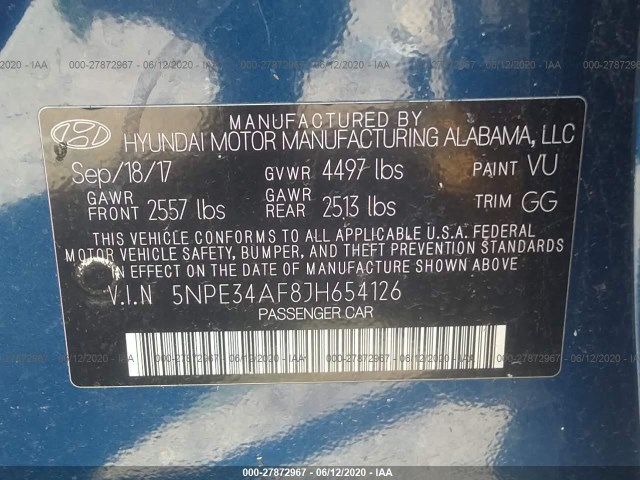 Photo 8 VIN: 5NPE34AF8JH654126 - HYUNDAI SONATA 