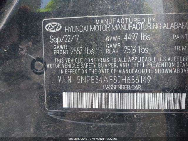 Photo 8 VIN: 5NPE34AF8JH656149 - HYUNDAI SONATA 