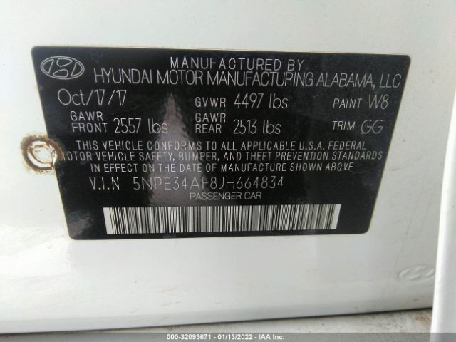 Photo 8 VIN: 5NPE34AF8JH664834 - HYUNDAI SONATA 