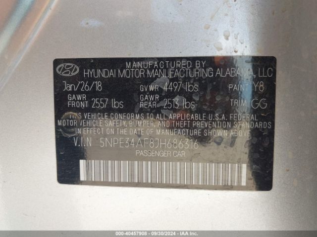 Photo 8 VIN: 5NPE34AF8JH686316 - HYUNDAI SONATA 