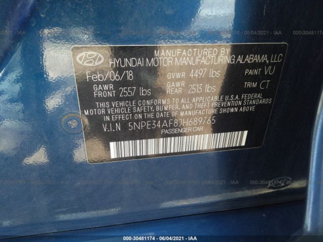 Photo 8 VIN: 5NPE34AF8JH689765 - HYUNDAI SONATA 