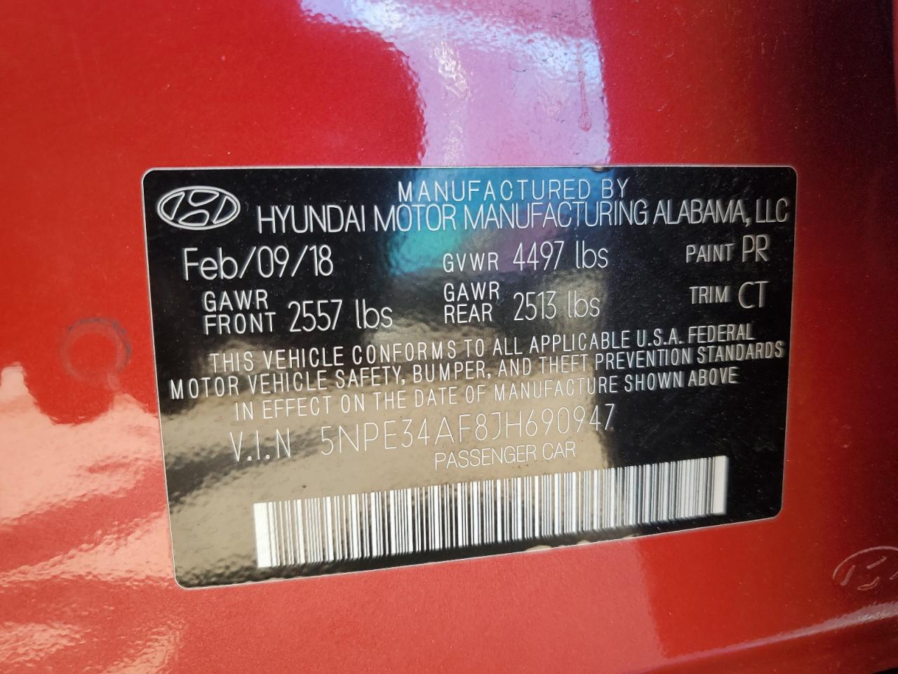 Photo 11 VIN: 5NPE34AF8JH690947 - HYUNDAI SONATA 