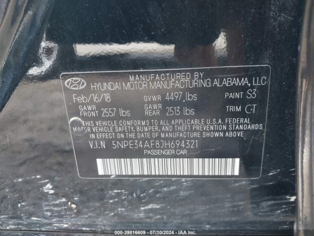 Photo 8 VIN: 5NPE34AF8JH694321 - HYUNDAI SONATA 