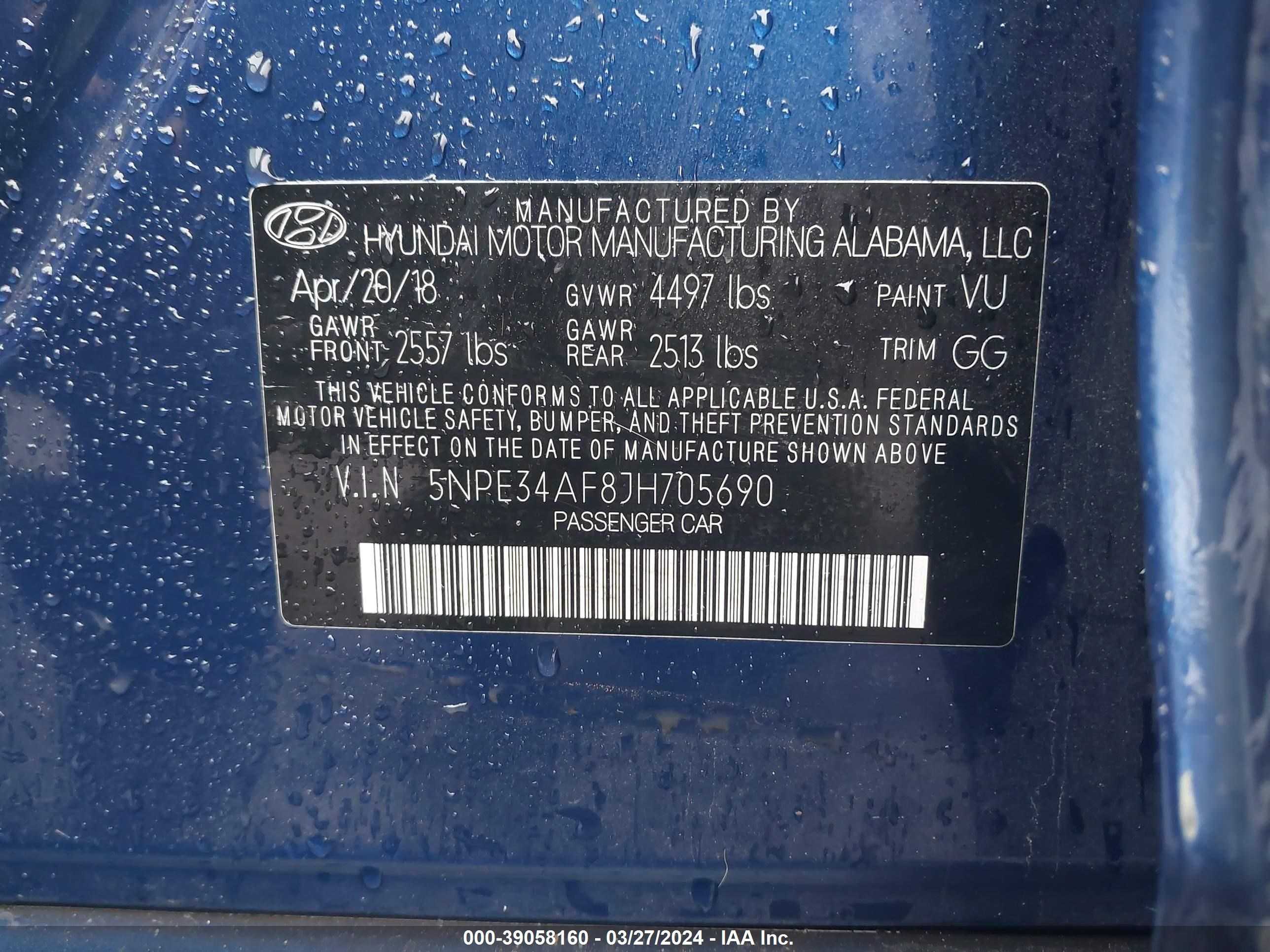 Photo 8 VIN: 5NPE34AF8JH705690 - HYUNDAI SONATA 