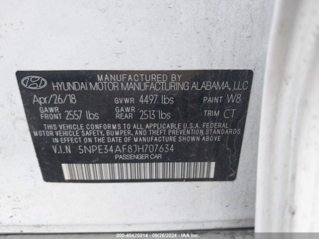 Photo 8 VIN: 5NPE34AF8JH707634 - HYUNDAI SONATA 