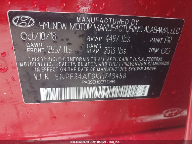 Photo 8 VIN: 5NPE34AF8KH748458 - HYUNDAI SONATA 