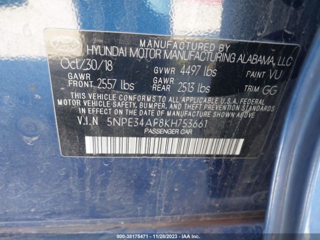 Photo 8 VIN: 5NPE34AF8KH753661 - HYUNDAI SONATA 