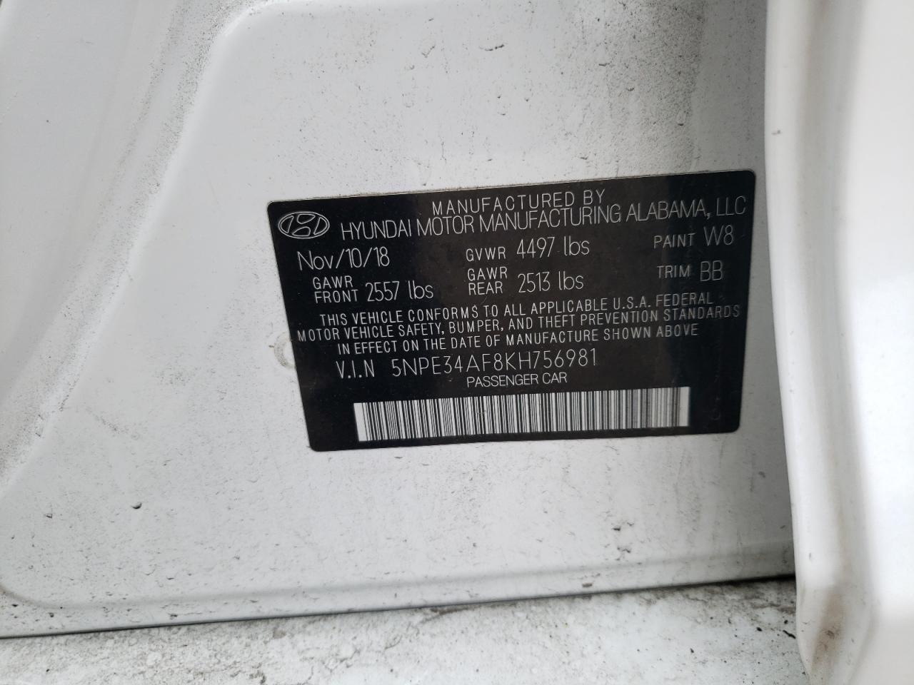 Photo 12 VIN: 5NPE34AF8KH756981 - HYUNDAI SONATA 