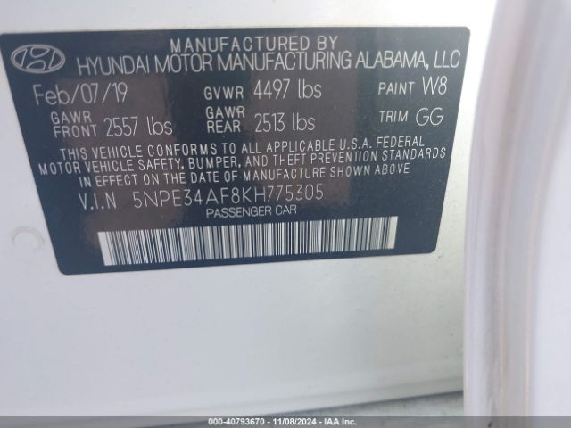 Photo 8 VIN: 5NPE34AF8KH775305 - HYUNDAI SONATA 