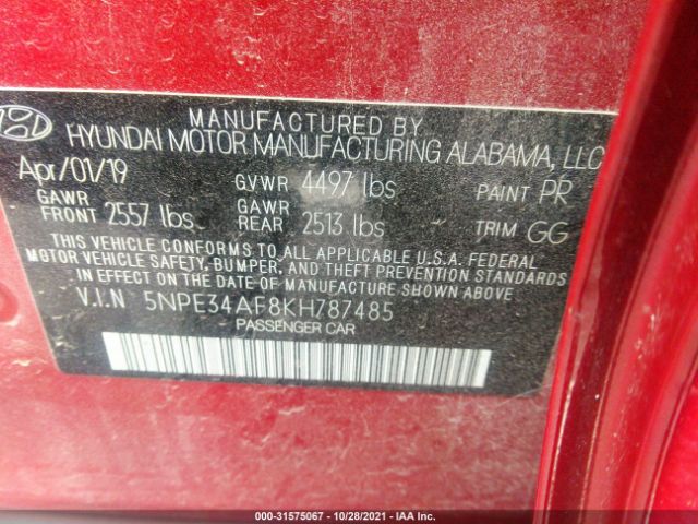 Photo 8 VIN: 5NPE34AF8KH787485 - HYUNDAI SONATA 