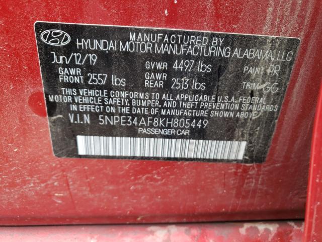 Photo 9 VIN: 5NPE34AF8KH805449 - HYUNDAI SONATA LIM 