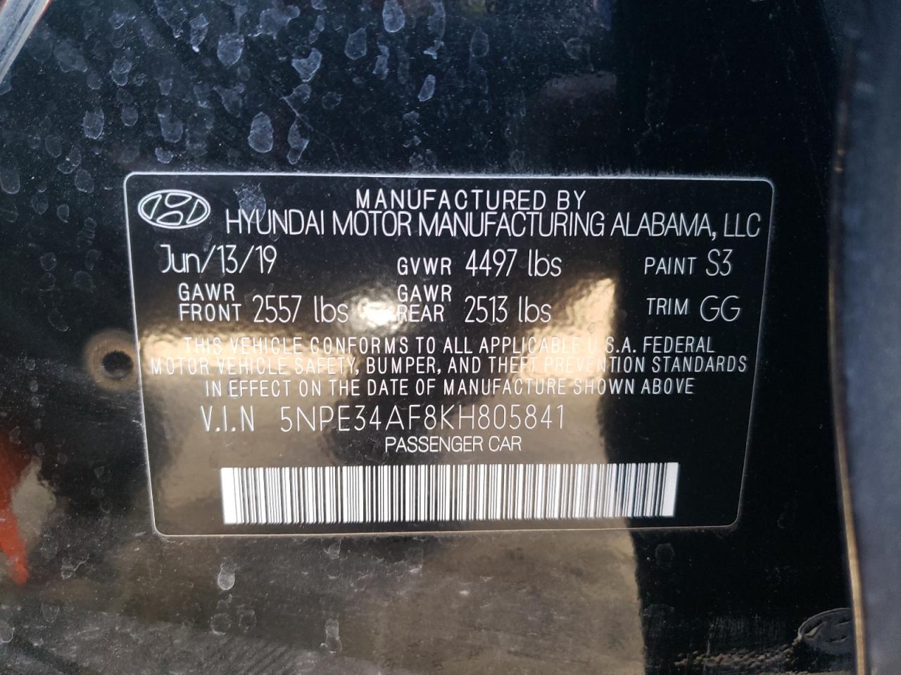 Photo 11 VIN: 5NPE34AF8KH805841 - HYUNDAI SONATA 