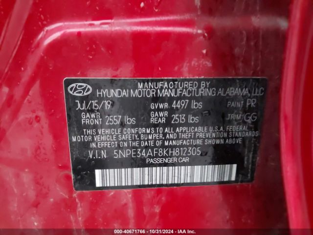 Photo 8 VIN: 5NPE34AF8KH812305 - HYUNDAI SONATA 